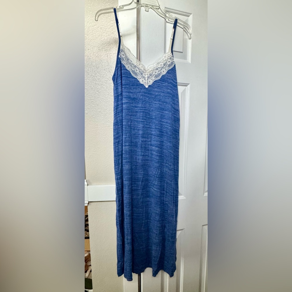 NEW Soma Cool Nights Blue Lace-Trim Sleep Slip Nightgown, Size Large